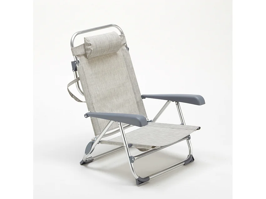 Liegestuhl Strandstuhl Klappbar mit Armlehne aus Aluminium für Strand Gargano - Grau
