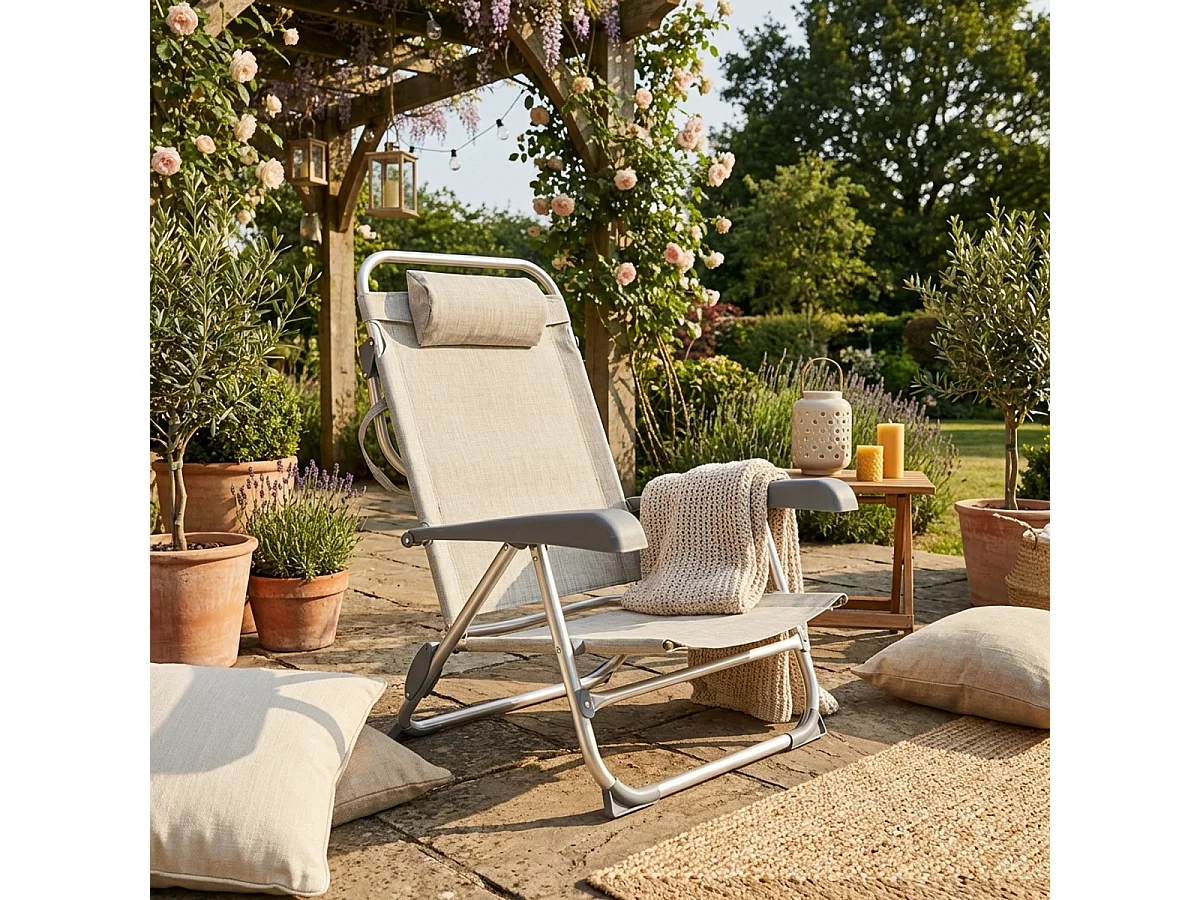 Liegestuhl Strandstuhl Klappbar mit Armlehne aus Aluminium für Strand Gargano - Grau