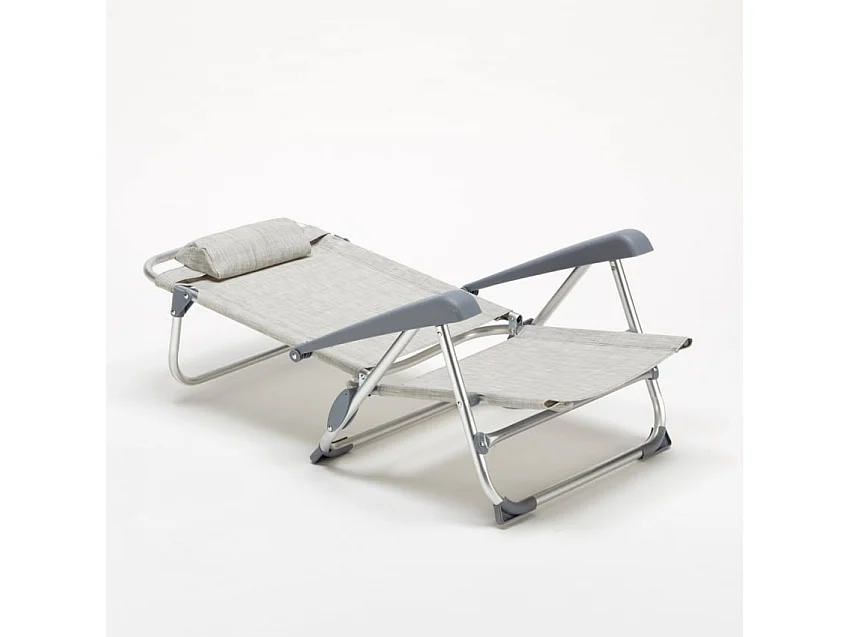 Liegestuhl Strandstuhl Klappbar mit Armlehne aus Aluminium für Strand Gargano - Grau