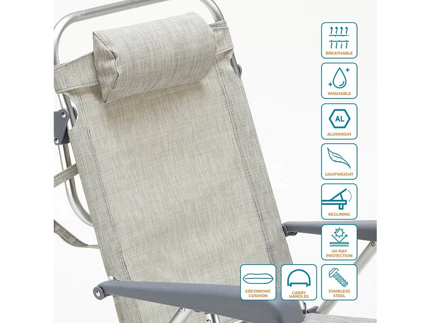 Liegestuhl Strandstuhl Klappbar mit Armlehne aus Aluminium für Strand Gargano - Grau