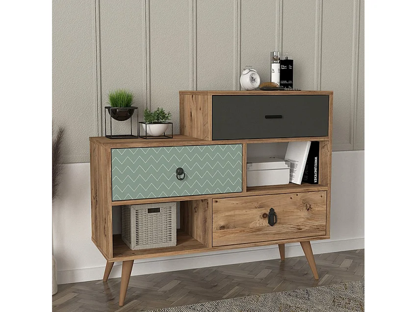 Aparador de salón shabby chic, estilo envejecido con 2 puertas y 1 cajón 110x40x93 cm Triwave