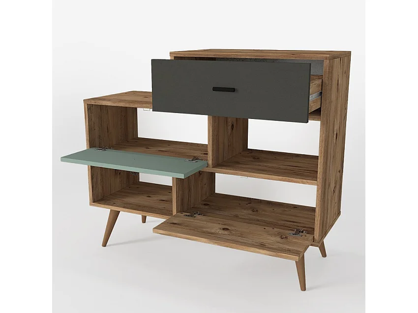 Aparador de salón shabby chic, estilo envejecido con 2 puertas y 1 cajón 110x40x93 cm Triwave