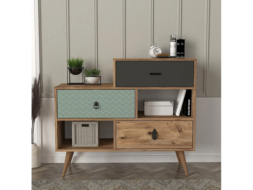 Aparador de salón shabby chic, estilo envejecido con 2 puertas y 1 cajón 110x40x93 cm Triwave