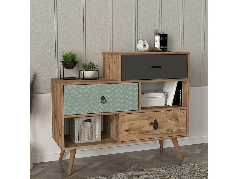 Aparador de salón shabby chic, estilo envejecido con 2 puertas y 1 cajón 110x40x93 cm Triwave