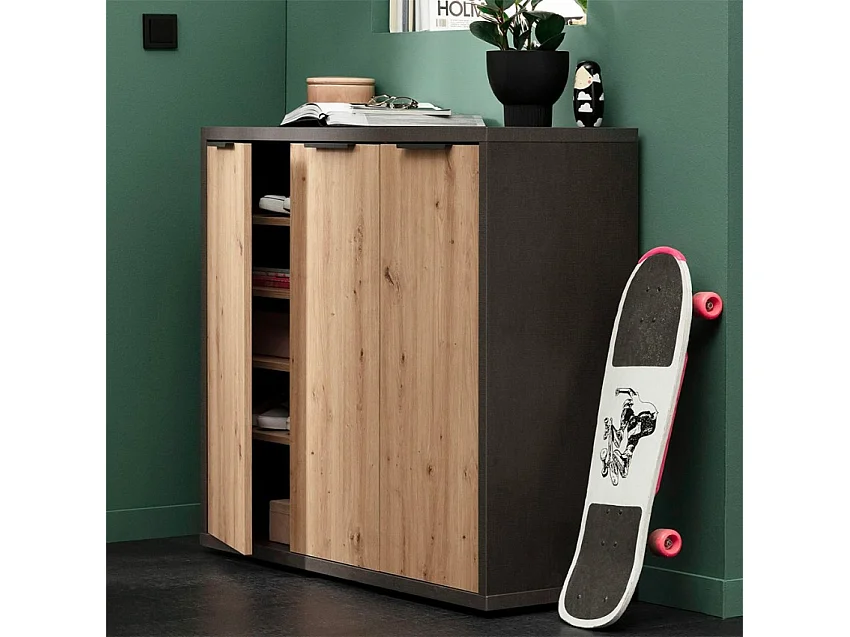 Aparador multiusos salón 3 puertas estilo industrial Shelton