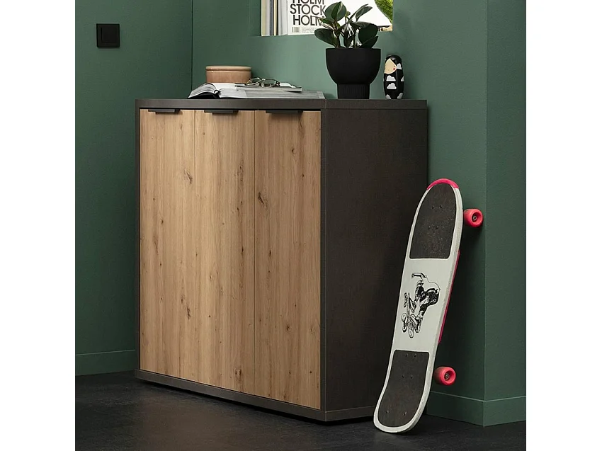 Aparador multiusos salón 3 puertas estilo industrial Shelton