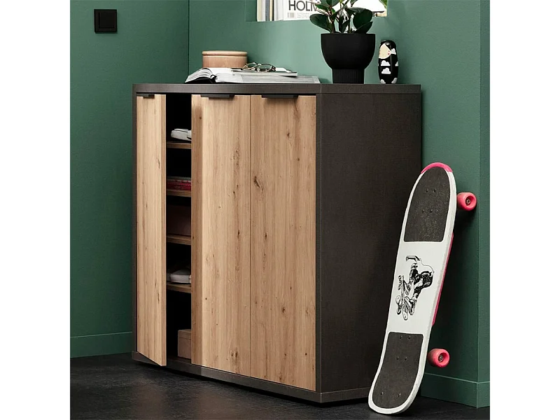 Aparador multiusos salón 3 puertas estilo industrial Shelton