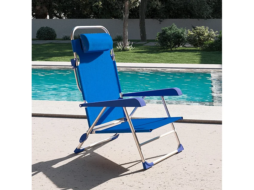 Sedia sdraio spiaggina con braccioli pieghevole Gargano - Blu