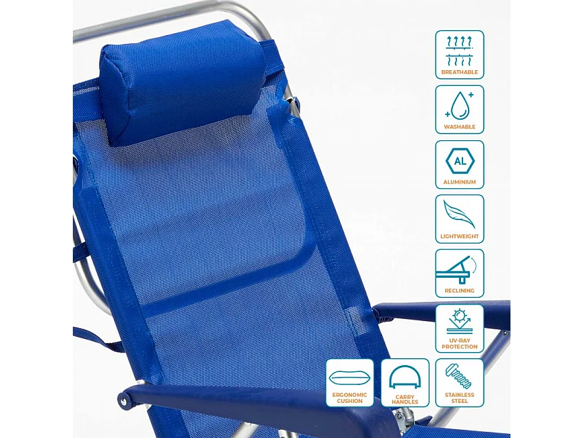 Liegestuhl Strandstuhl Klappbar mit Armlehne aus Aluminium für Strand Gargano - Blau
