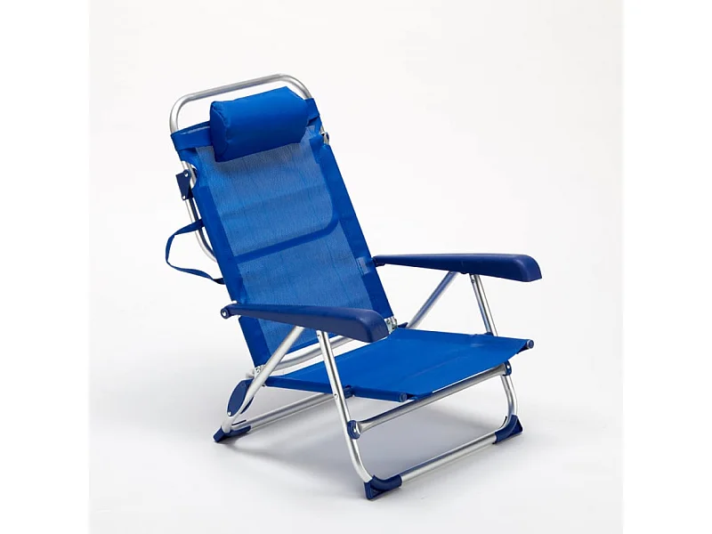 Liegestuhl Strandstuhl Klappbar mit Armlehne aus Aluminium für Strand Gargano - Blau
