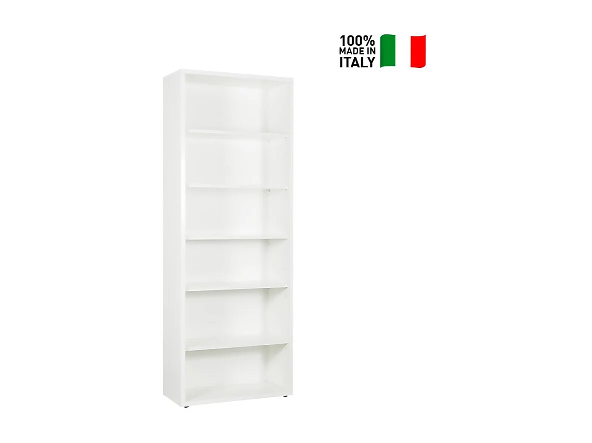 Estantería Librería alta 6 compartimentos madera blanca lacada para oficina y salón Parallelepiped