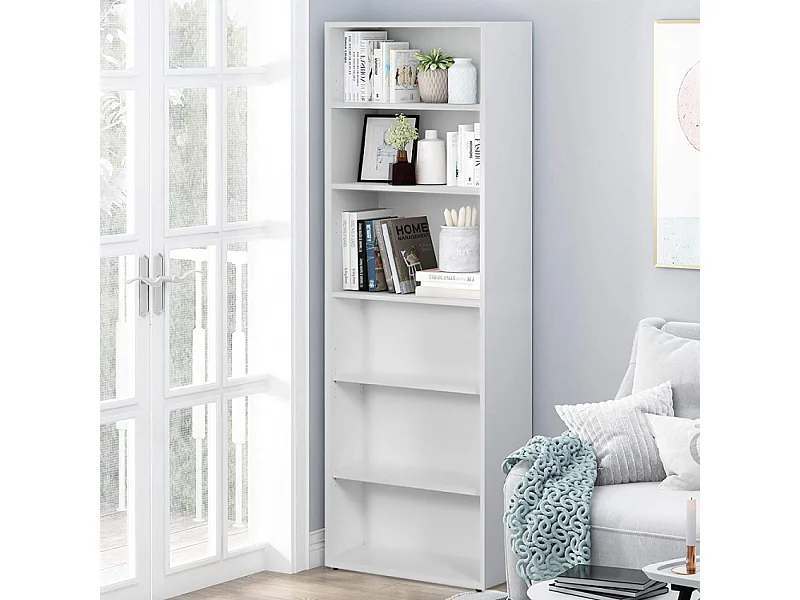 Estantería Librería alta 6 compartimentos madera blanca lacada para oficina y salón Parallelepiped