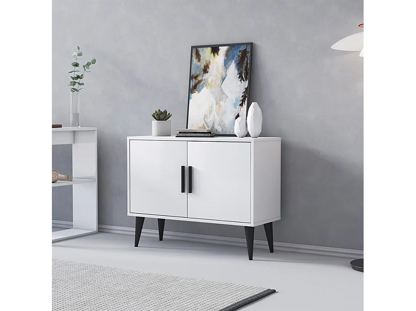 Aparador moderno para el salón blanco con 2 puertas mueble recibidor Corduiso - Blanco