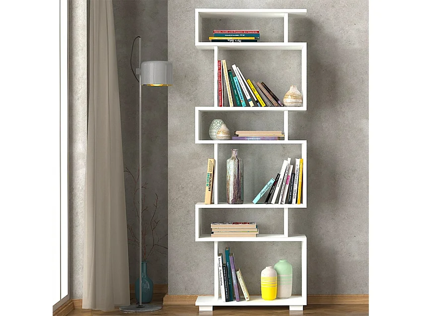 Librería de pared estilo moderno con 6 estantes abiertos 60x19,5x162,9 cm Blok - Blanco