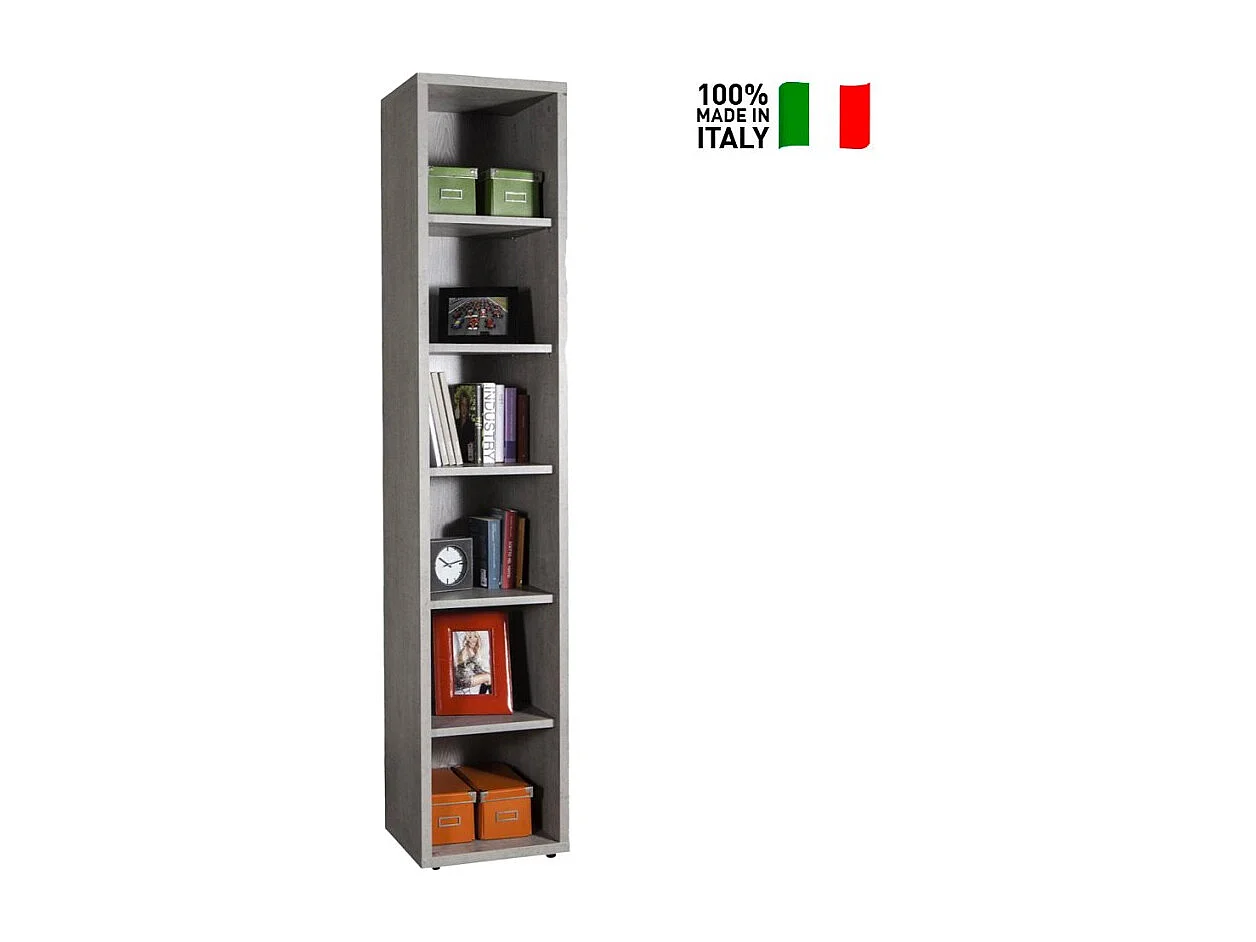 Estantería Librería de madera moderna estrecha con 6 compartimentos color gris Hart