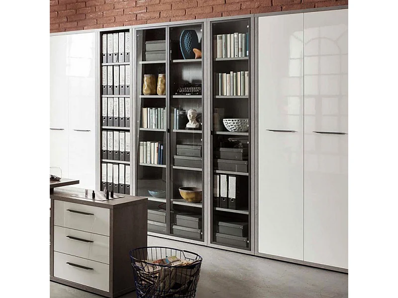 Estantería Librería de madera moderna estrecha con 6 compartimentos color gris Hart