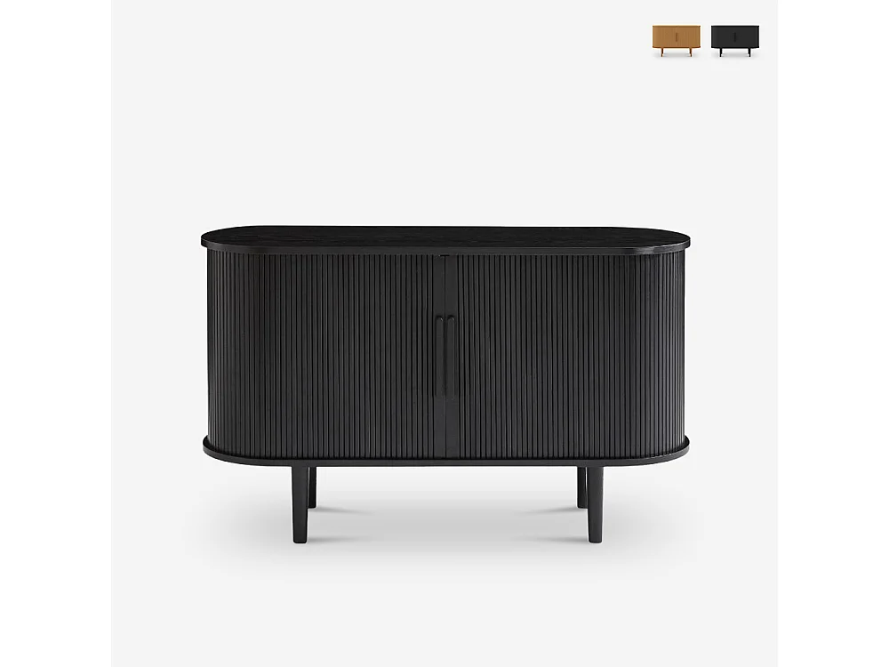 Aparador vintage con 2 puertas correderas de madera 120cm para salón Ambis - Negro