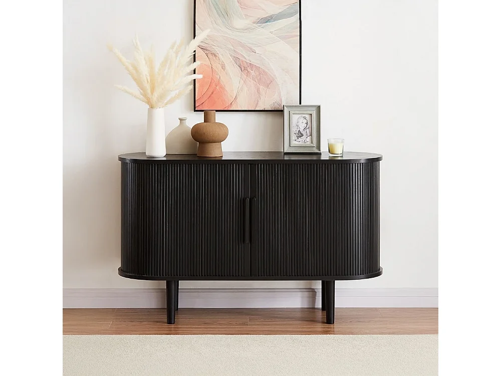 Aparador vintage con 2 puertas correderas de madera 120cm para salón Ambis - Negro