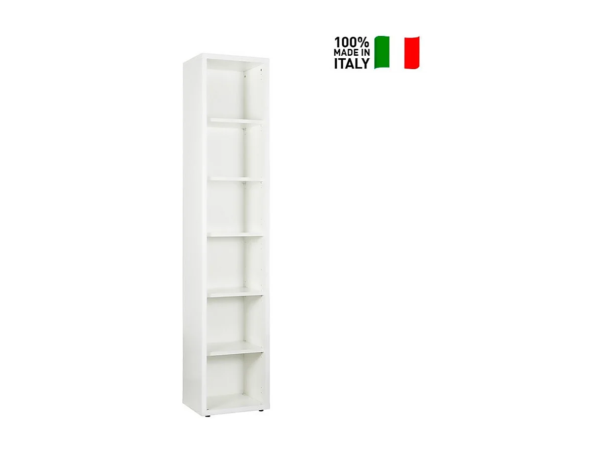 Estantería Librerìa alta y estrecha de madera color blanco 6 compartimentos Tower