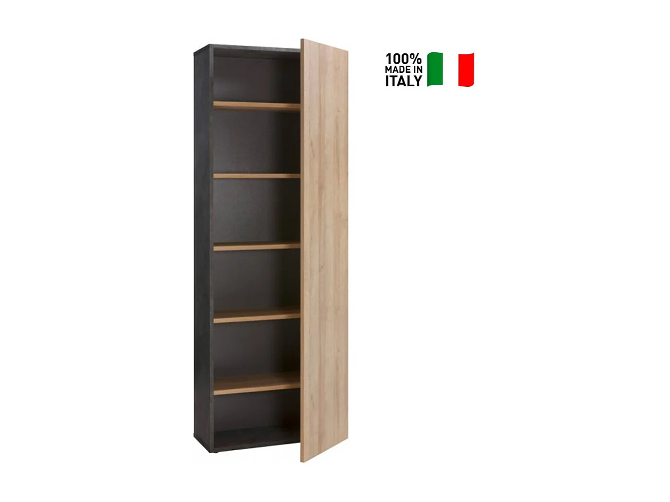 Librería Estantería Alta 6 Estantes Gris y Roble Natural Para Oficina Y Despacho