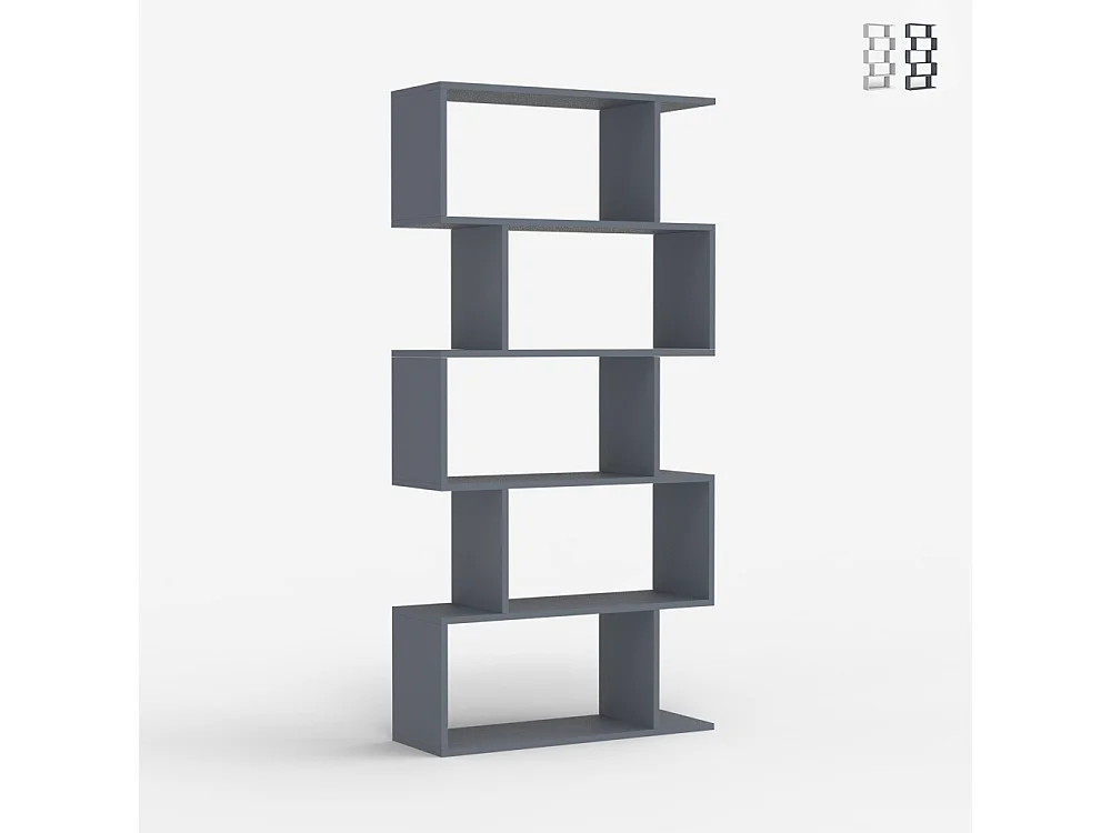 Bücherregal modern vertikal für Wohnzimmer 5 Regale Holz Lexis - Grau