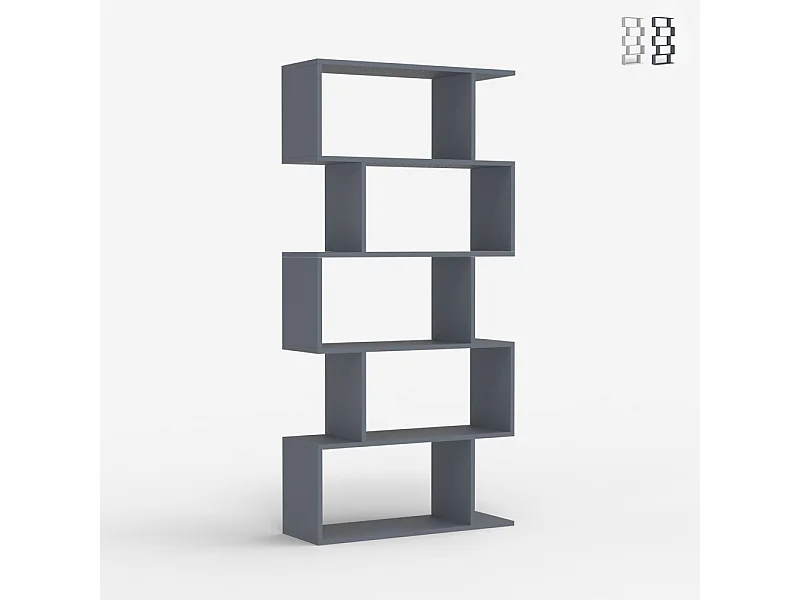 Bücherregal modern vertikal für Wohnzimmer 5 Regale Holz Lexis - Grau