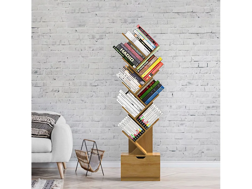 Librería de 10 estantes diseño moderno para salón y oficina Treebook 150 - Natural