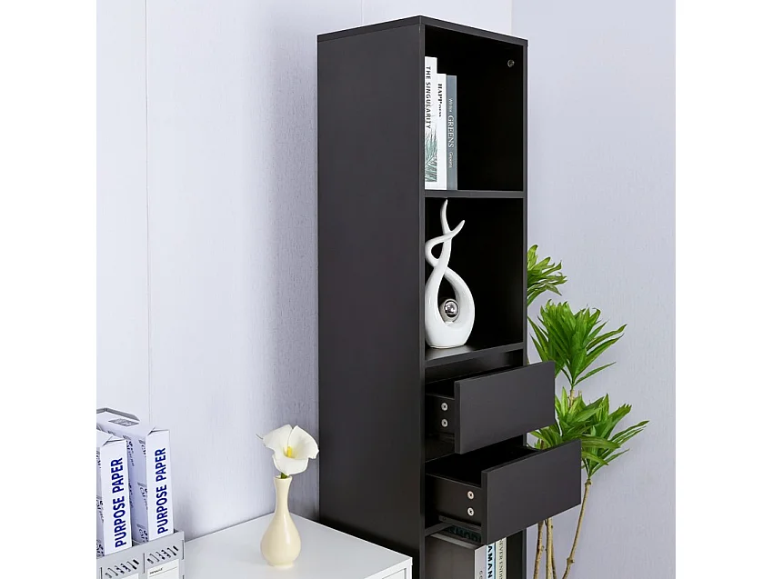 Estantería de oficina o salón alta con 2 cajones y 4 estantes 36x30x171 cm Reiff - Negro