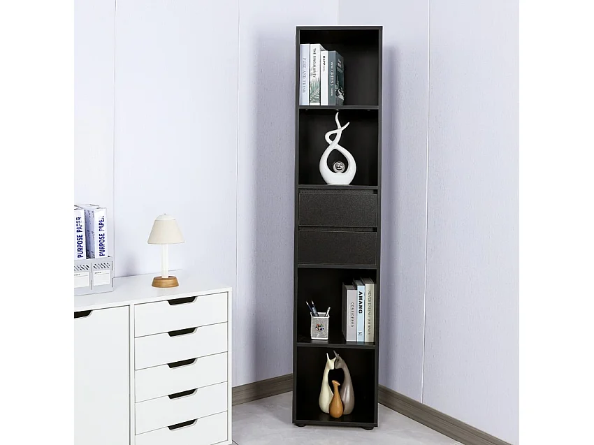 Estantería de oficina o salón alta con 2 cajones y 4 estantes 36x30x171 cm Reiff - Negro