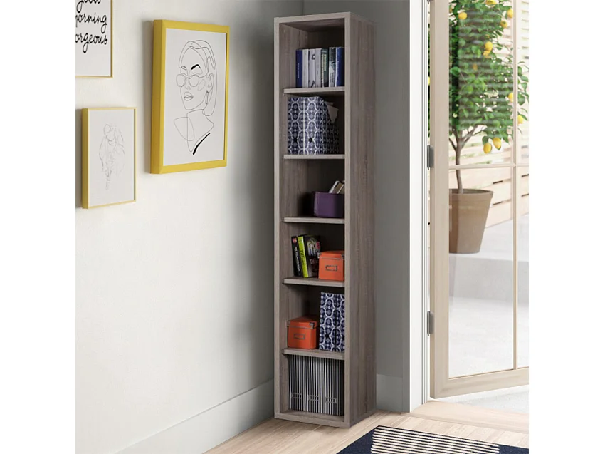 Estantería Librerìa alta y estrecha color gris 6 compartimentos Big Ben