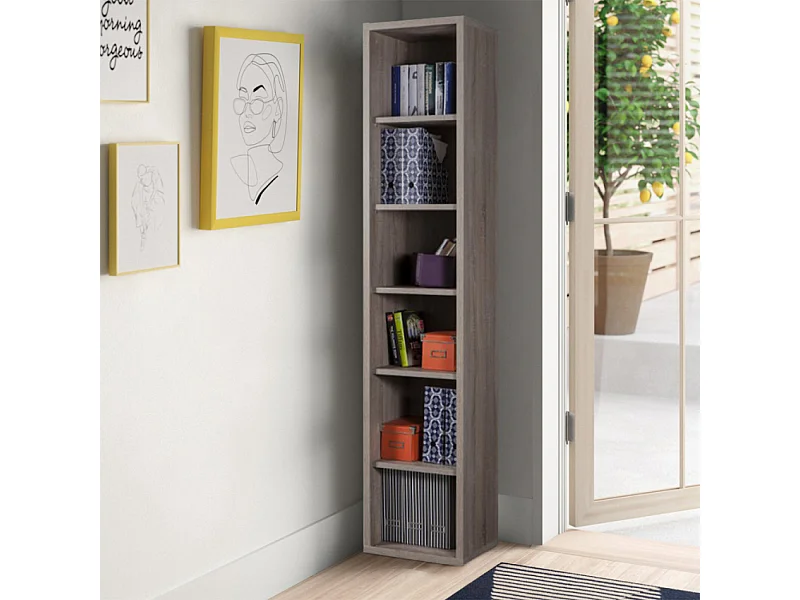 Estantería Librerìa alta y estrecha color gris 6 compartimentos Big Ben