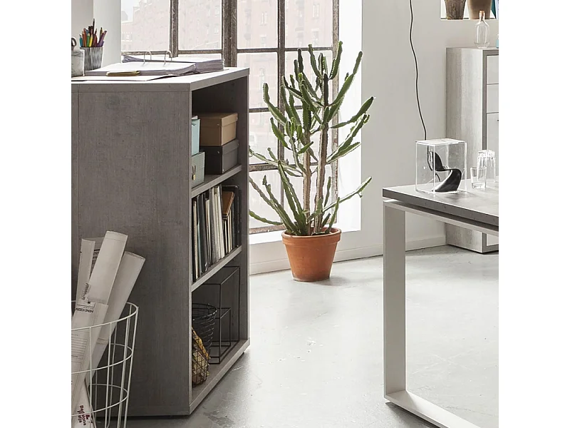 Estantería baja y ancha 3 compartimentos de madera para oficina y despacho Cement