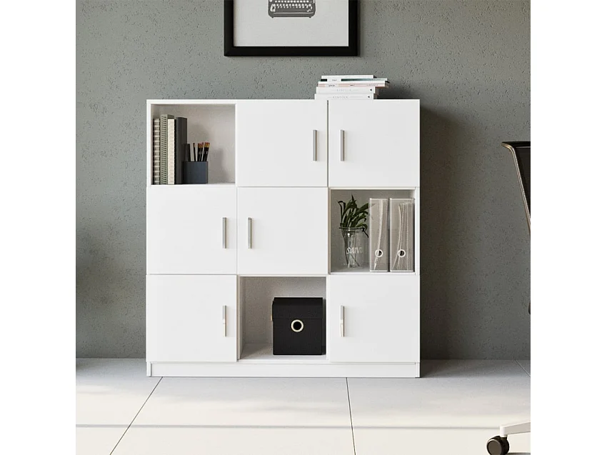 Mueble de almacenamiento multiuso para despacho con librería de 6 puertas color blanco 120x38x122 cm Kaspar