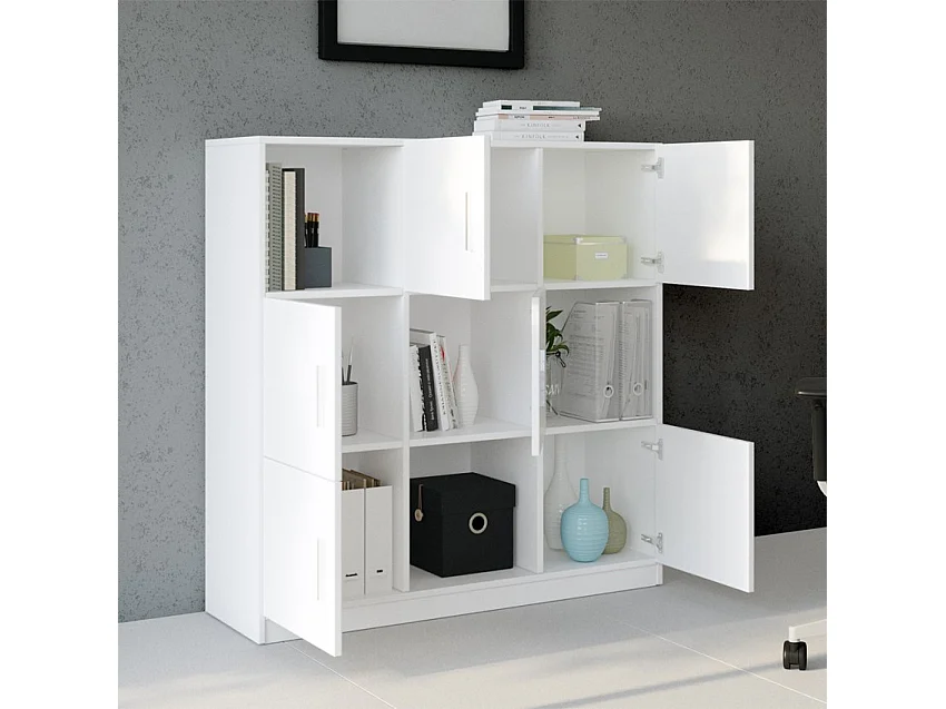 Mueble de almacenamiento multiuso para despacho con librería de 6 puertas color blanco 120x38x122 cm Kaspar