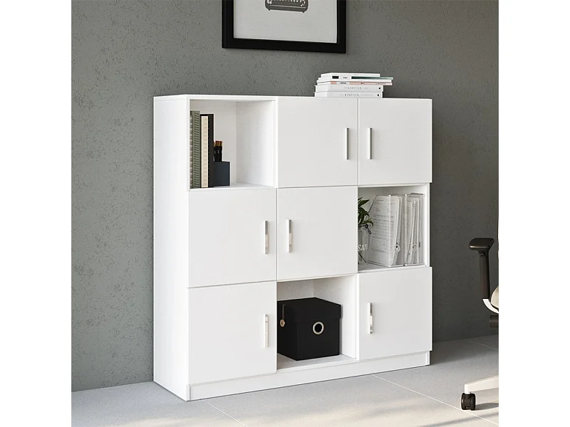 Mueble de almacenamiento multiuso para despacho con librería de 6 puertas color blanco 120x38x122 cm Kaspar