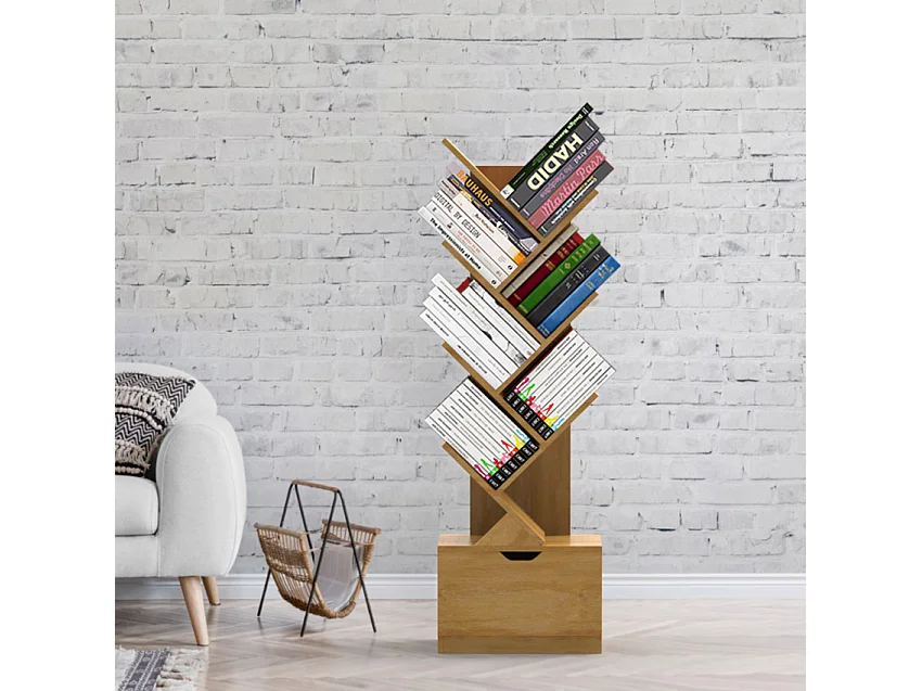 Modernes design bücherregal 8 Schublade Regale Wohnzimmer Büro Treebook 120 - Natur