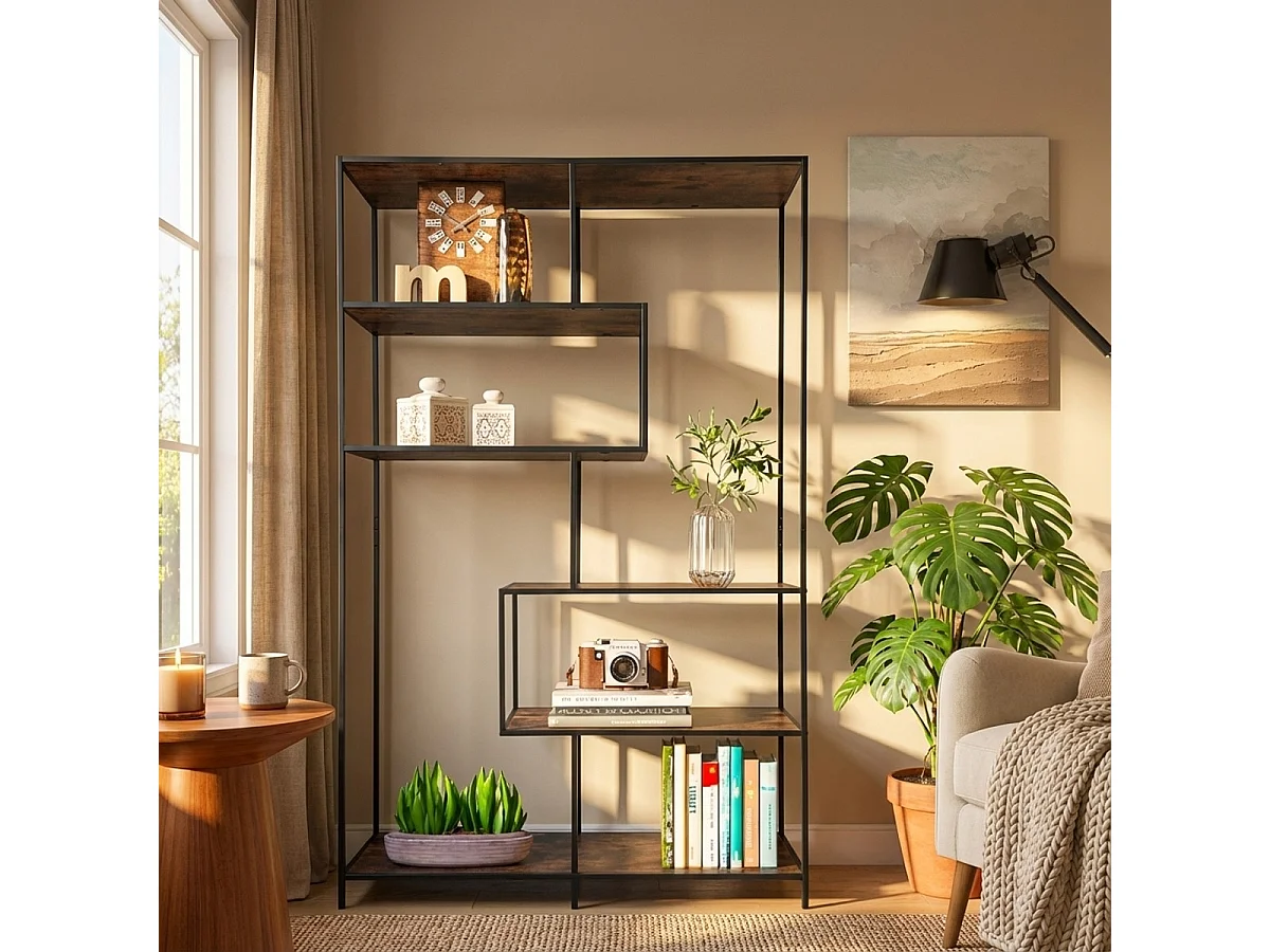 Industrieller Stil Bücherregal Eisen und Holz 114x35x185h Sapes