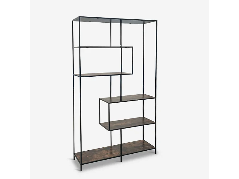 Libreria scaffale stile industriale ferro e legno 114x35x185h Sapes