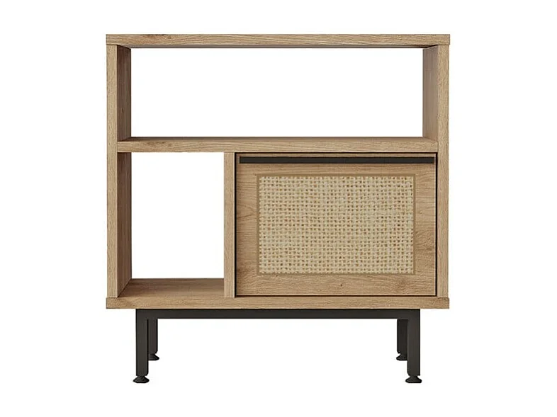Meuble de rangement 60x26x60 cm en bois 2 étagères effet rotin Opoli