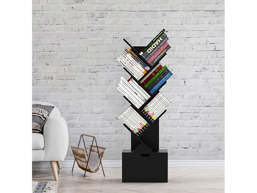 Modernes design bücherregal 8 Schublade Regale Wohnzimmer Büro Treebook 120 - Schwarz