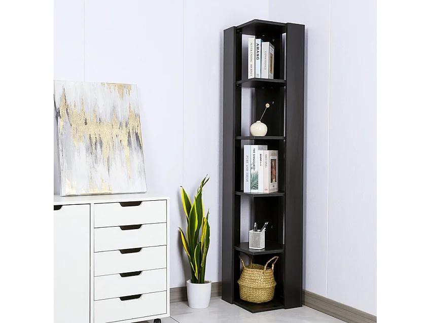 Estantería esquinera moderna para salón y oficina con 5 estantes Orkney - Negro