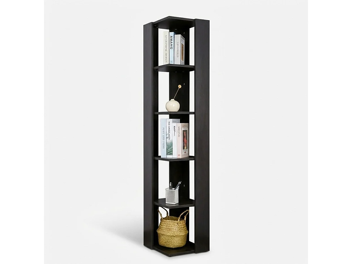 Estantería esquinera moderna para salón y oficina con 5 estantes Orkney - Negro