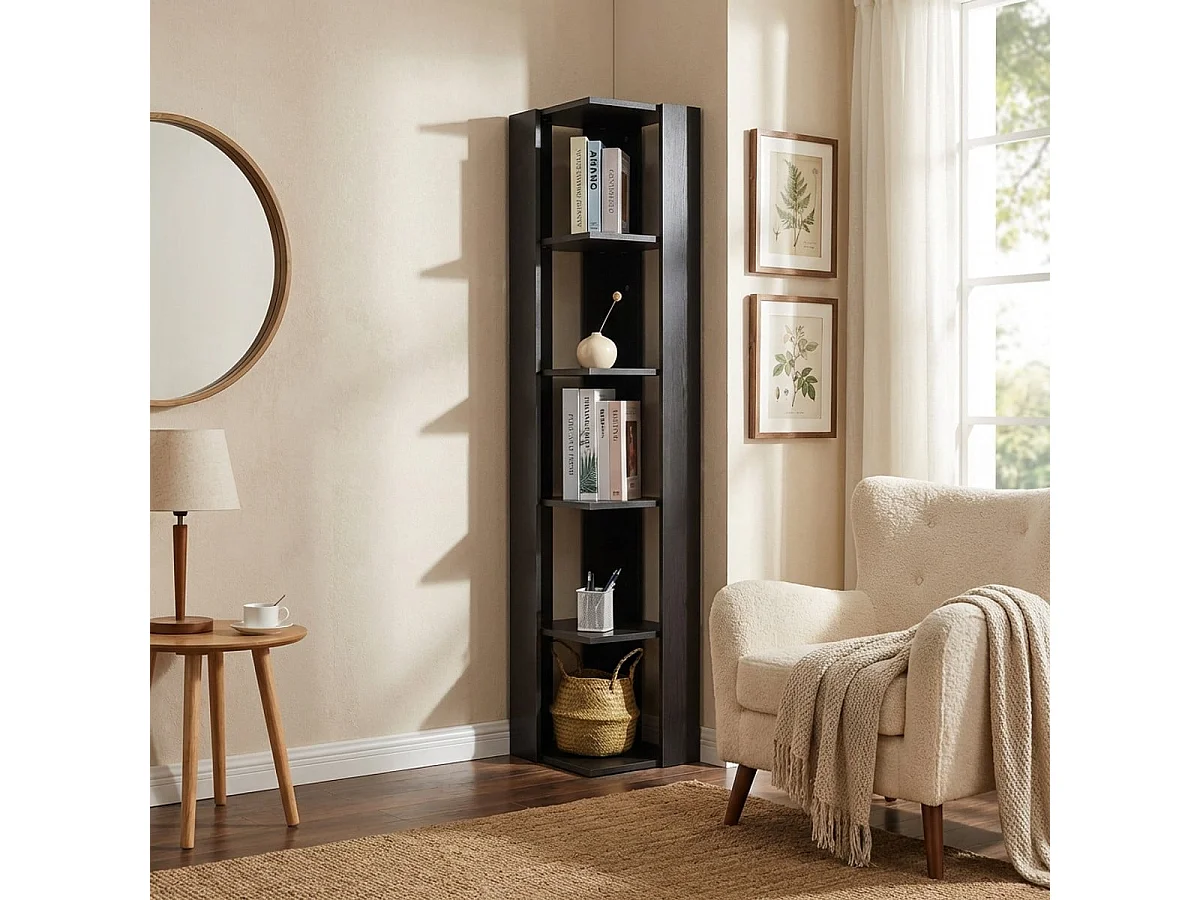 Estantería esquinera moderna para salón y oficina con 5 estantes Orkney - Negro