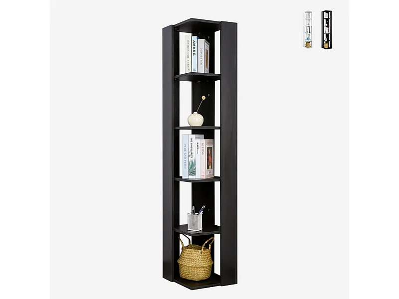 Estantería esquinera moderna para salón y oficina con 5 estantes Orkney - Negro