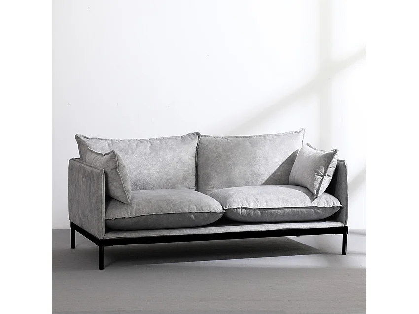 Conjunto de sofá de 2 plazas y sillón en tela gris estilo moderno Hannover