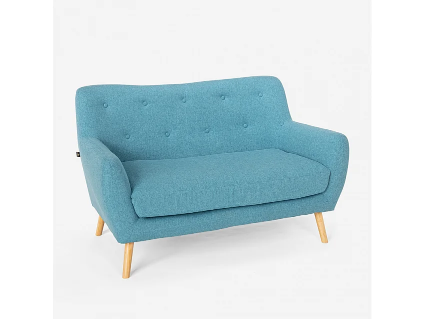 Juego de sofás sillón y sofá 2 plazas diseño escandinavo madera tejido Algot - Azul Marino