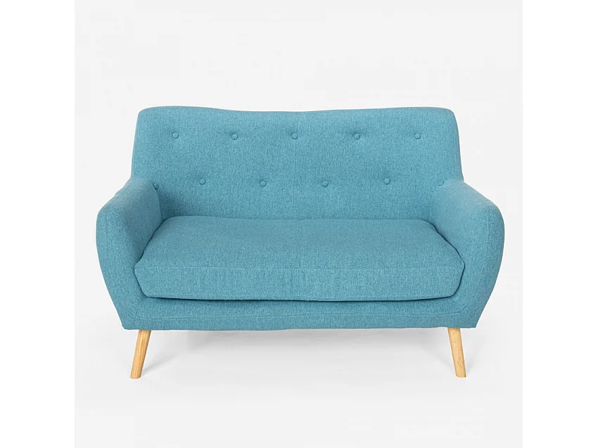 Juego de sofás sillón y sofá 2 plazas diseño escandinavo madera tejido Algot - Azul Marino