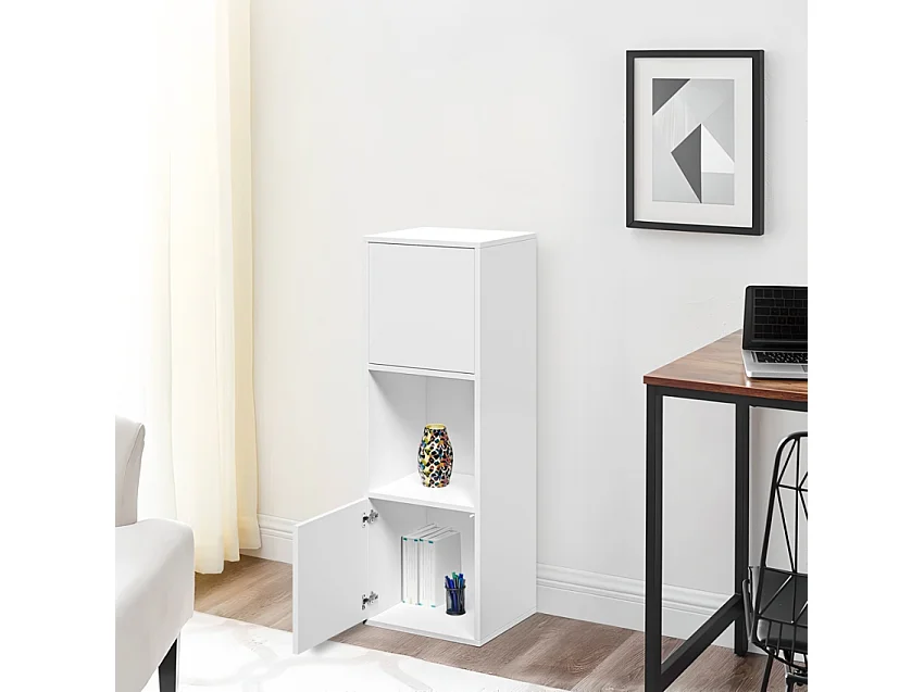 Libreria bianca con 2 ante 3 scaffali per ufficio studio moderna ika 6