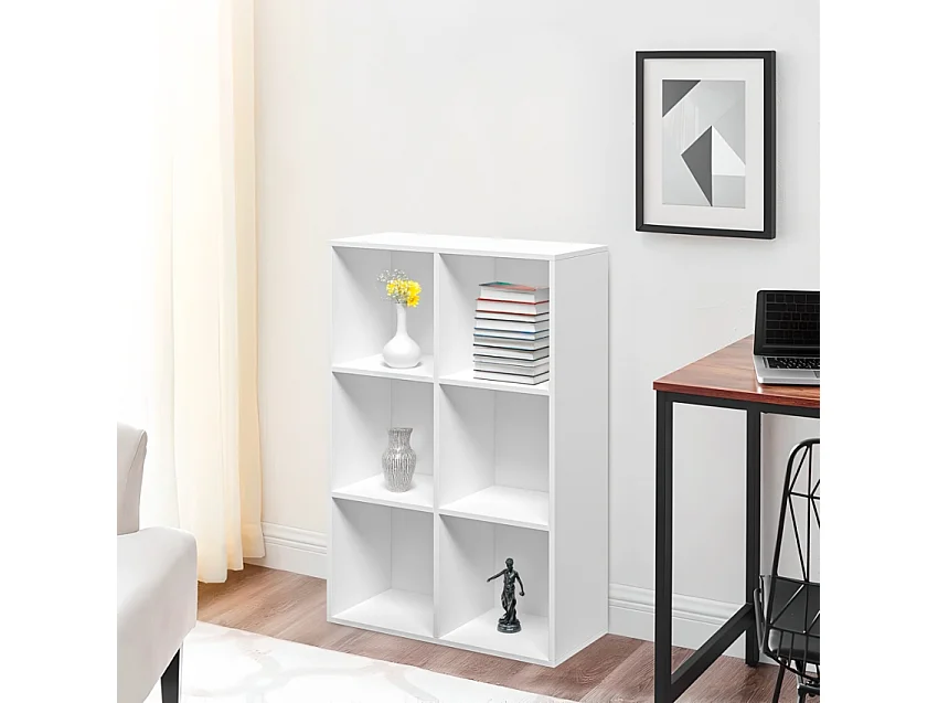 Modernes weißes Büro-Bücherregal mit 6 Würfelböden 65x30x97cm Ika 2