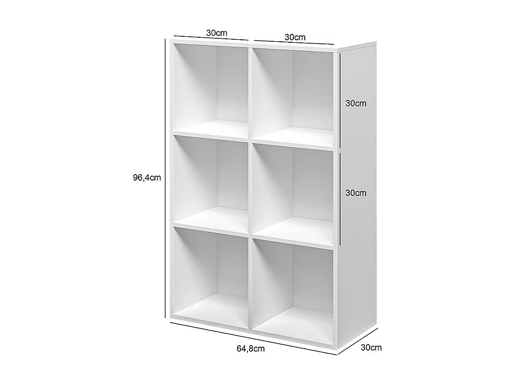 Modernes weißes Büro-Bücherregal mit 6 Würfelböden 65x30x97cm Ika 2